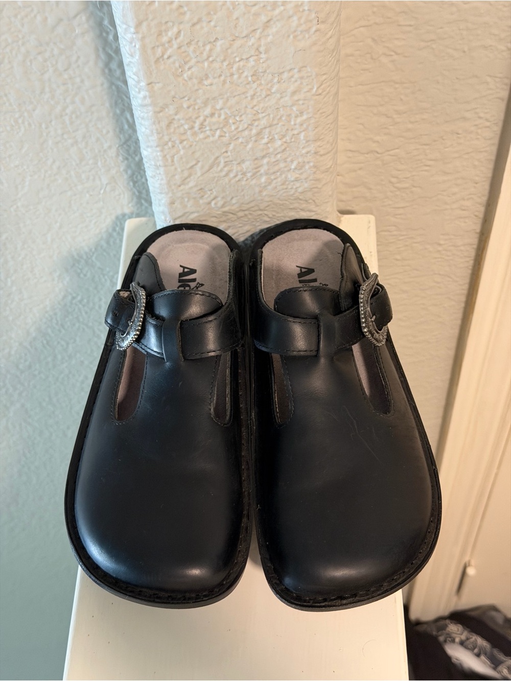 Alegria Black Leather Mary Jane Clog Shoes